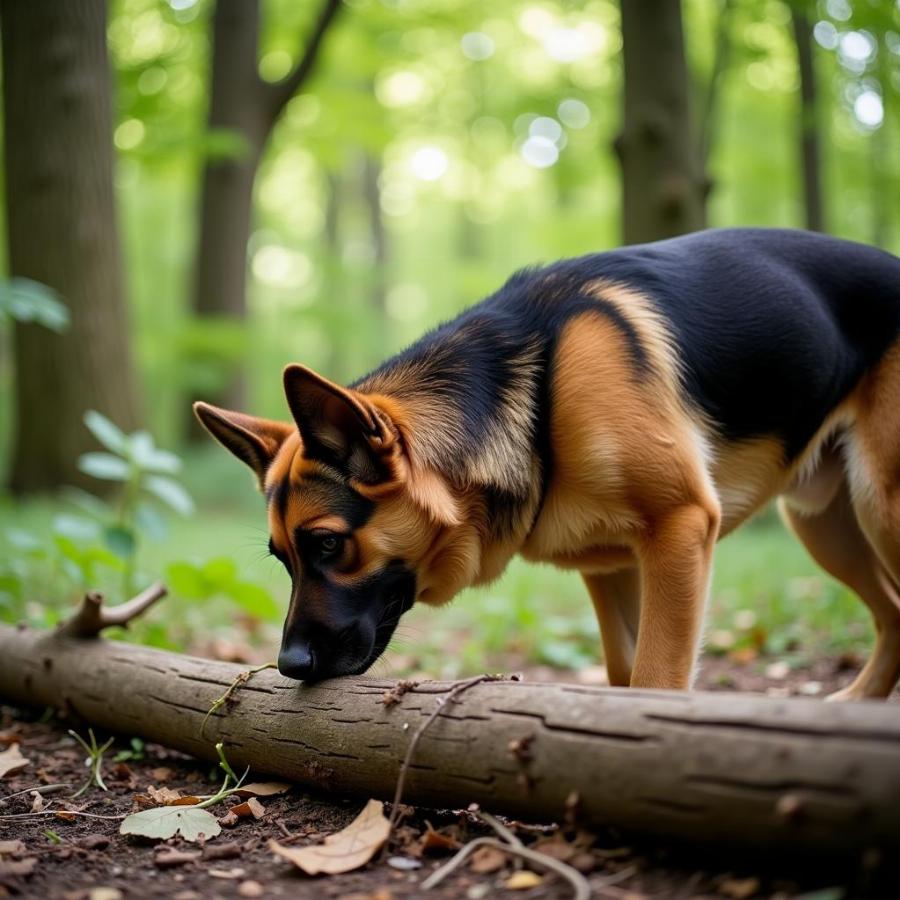 Dog Exploring New Scents in a Forest