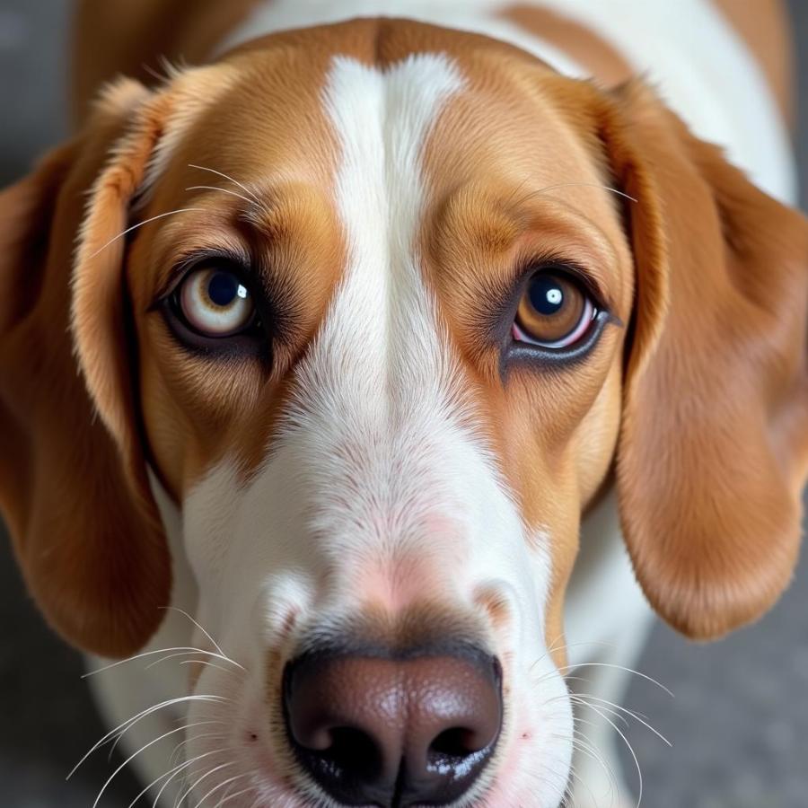 Dog with facial paralysis showing a drooping eye