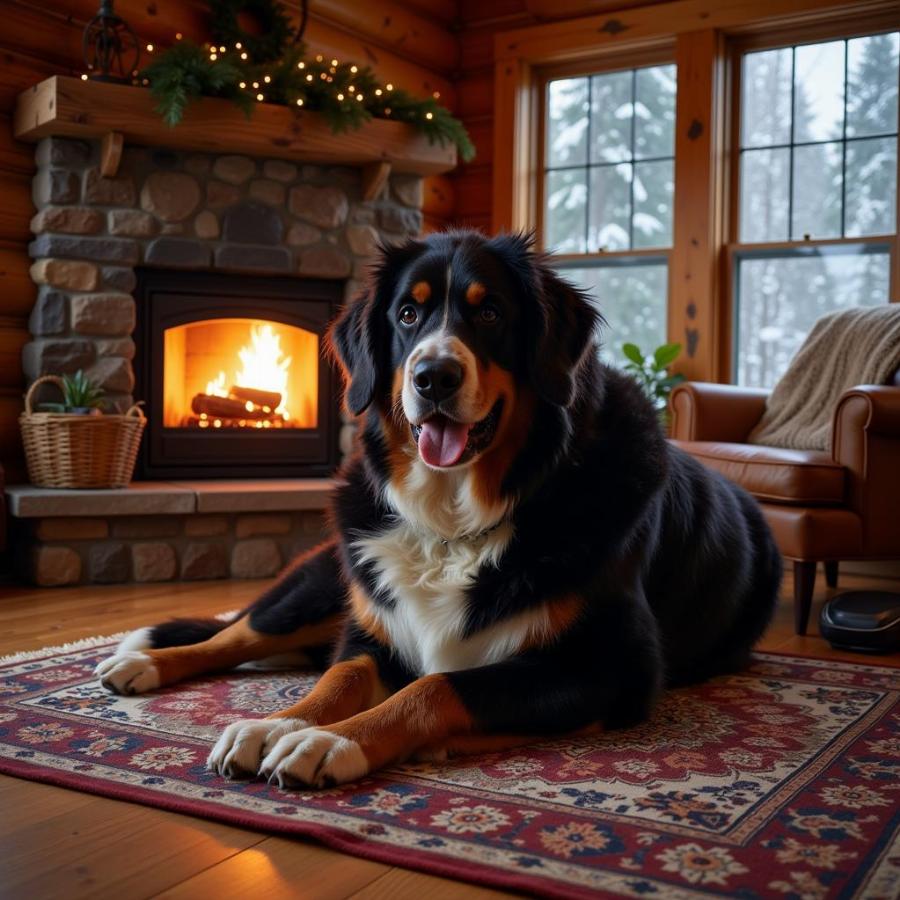 Dog relaxing in a cabin in Door County