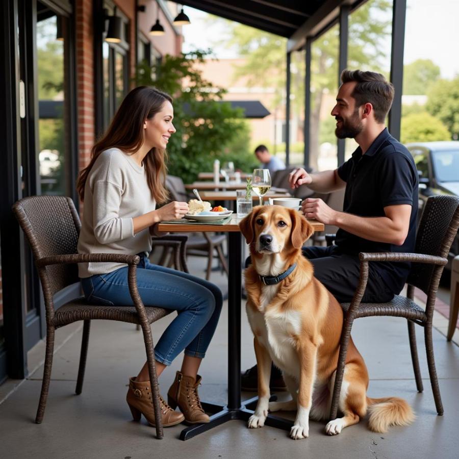 Dog and Owner Enjoying a Meal on a Patio