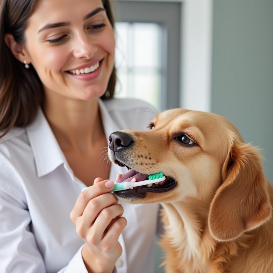 Dog Getting Its Teeth Brushed by Owner