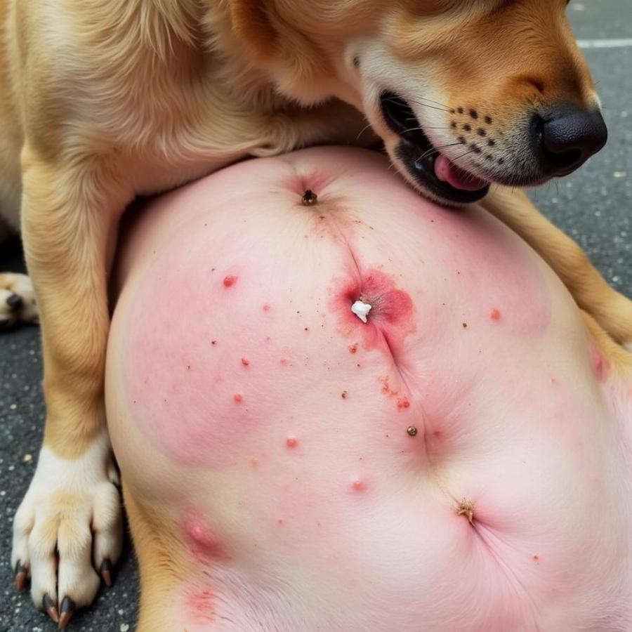 Dog Showing Grass Rash Symptoms on Belly