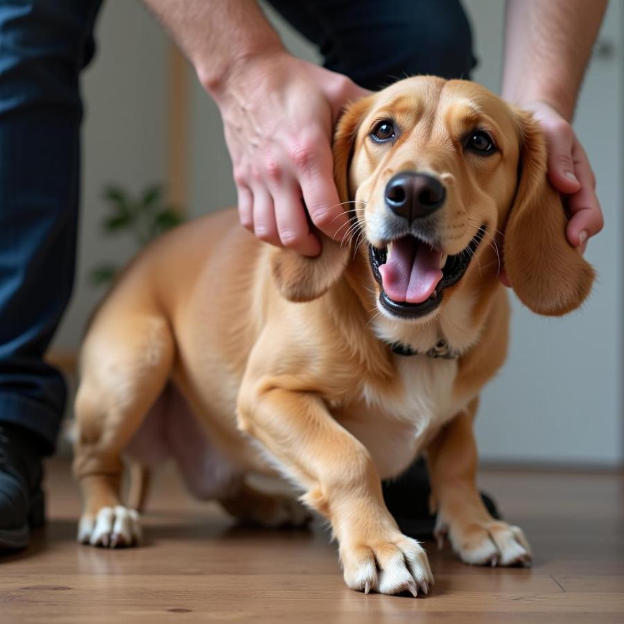 Dog groaning in pain while being touched