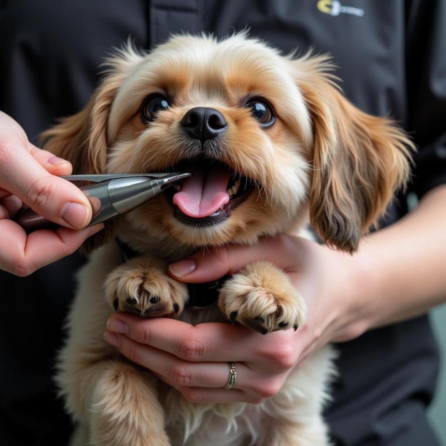 Professional Groomer Removing Matted Fur from a Dog