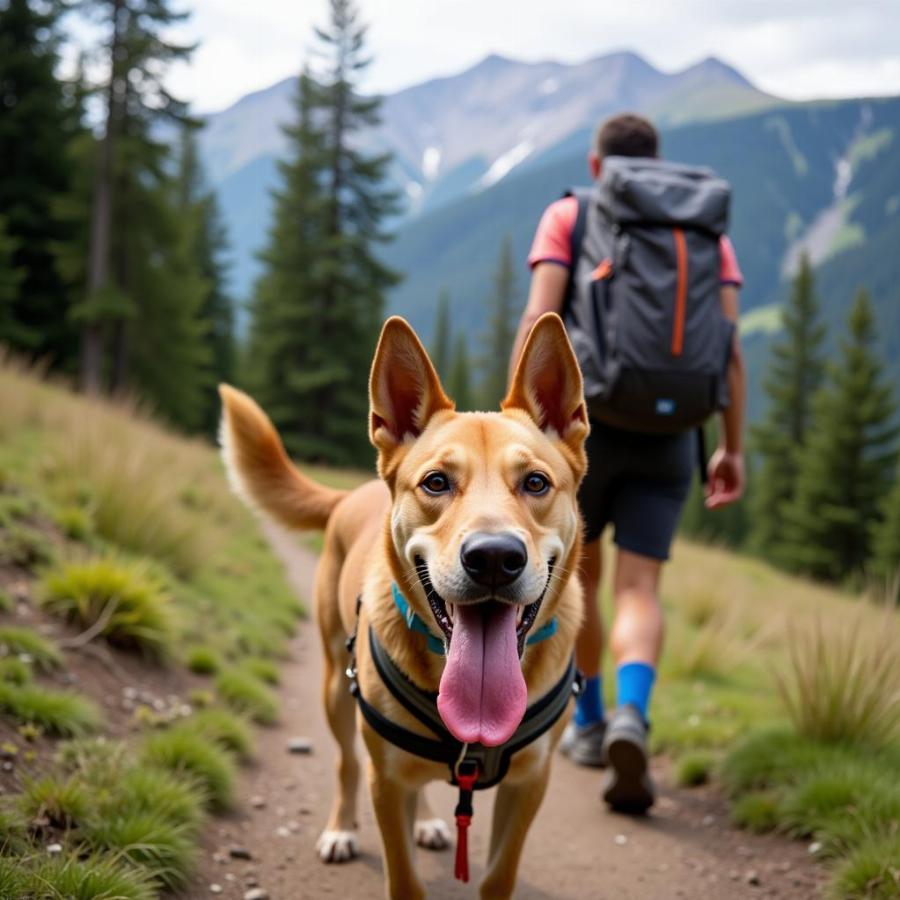 Dog Hiking on a Mountain Trail