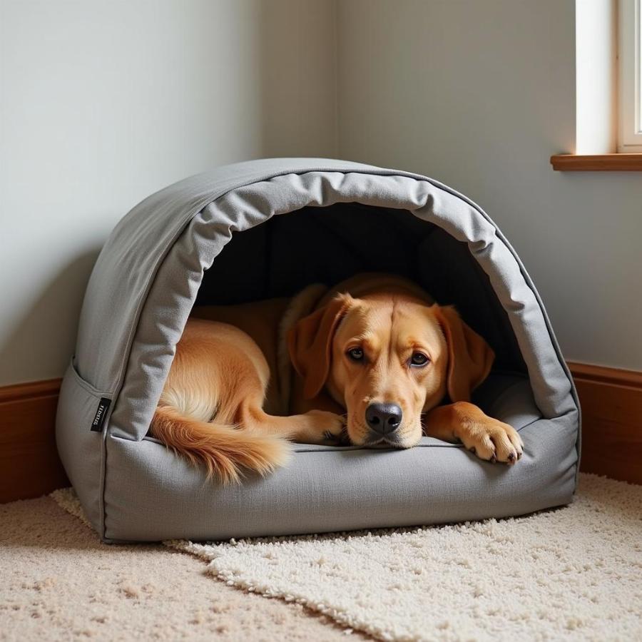 Dog in Cave Bed in a Peaceful Corner