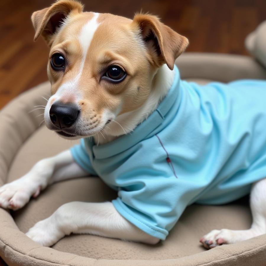 Dog in Recovery Suit After Surgery