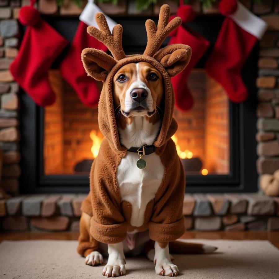 Dog in Reindeer Costume