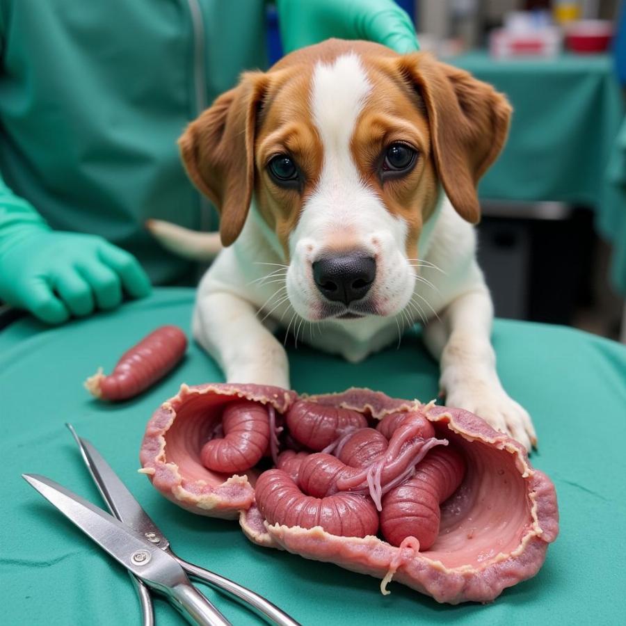 Dog Undergoing Intestinal Blockage Surgery