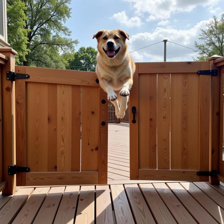 Dog Jumping Near Deck Gate