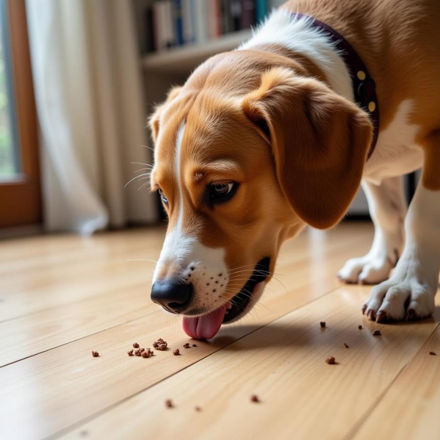 Dog licking floor