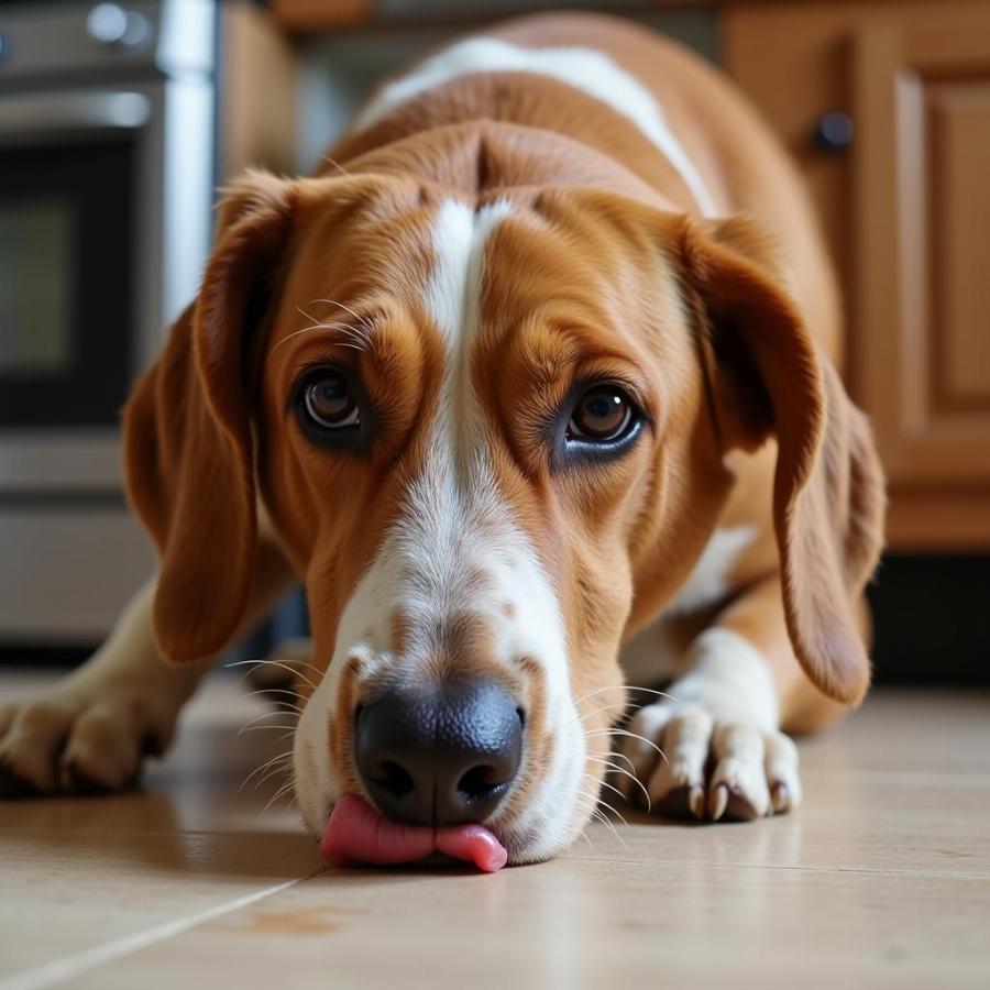 Dog licking floor due to upset stomach