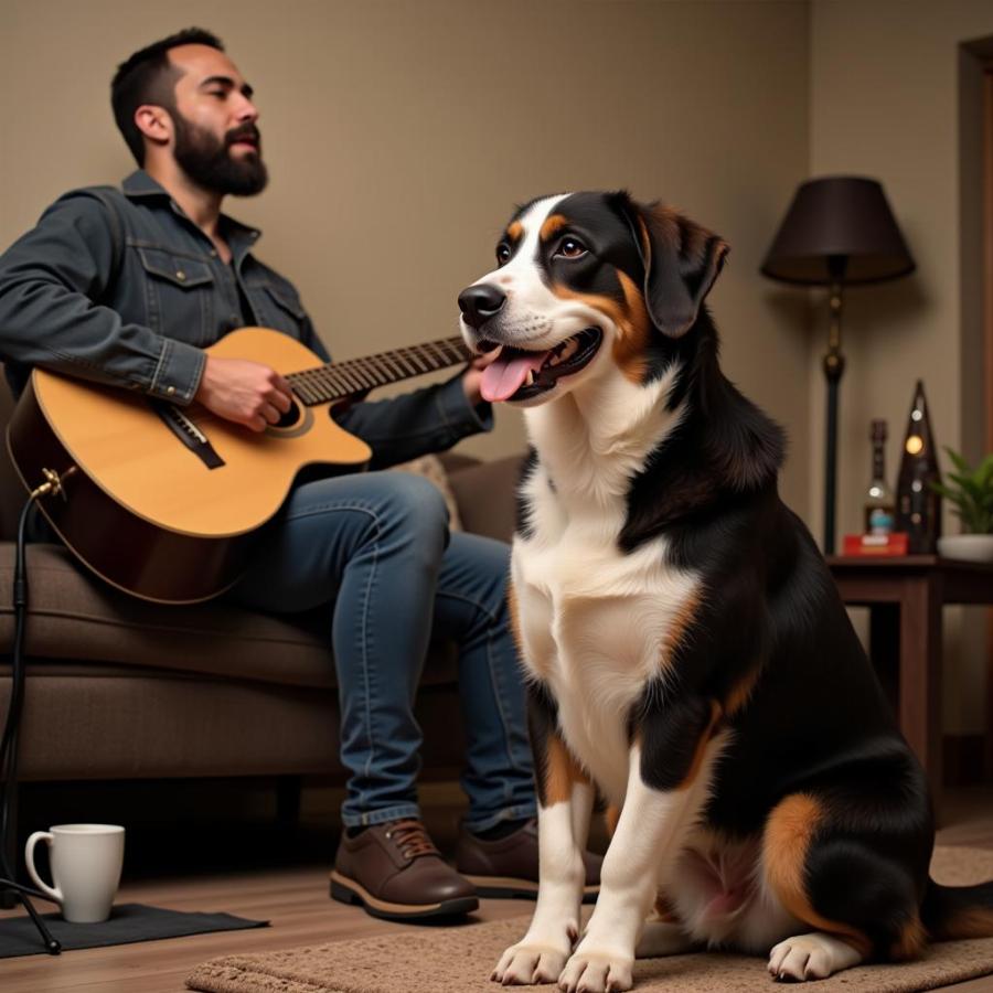 Dog Listening to Music with Owner