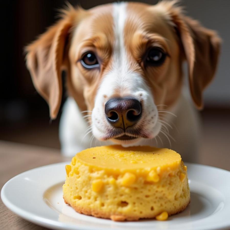 Dog Looking Longingly at Cornbread