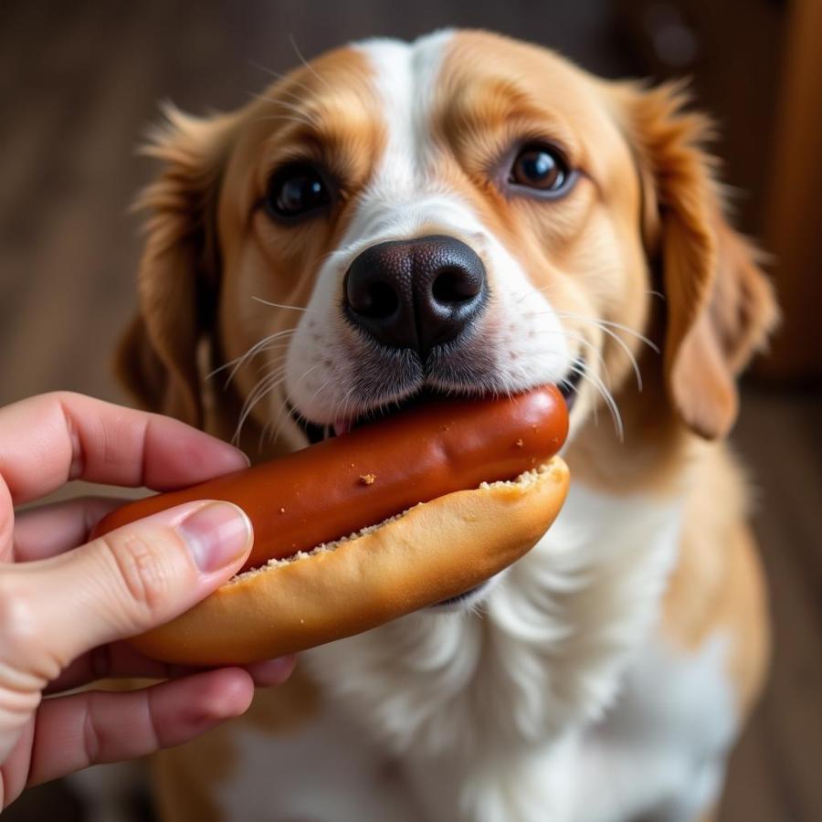 Dog Looking Longingly at a Hot Dog