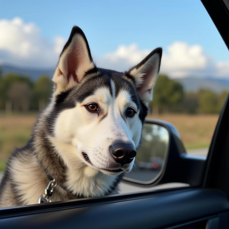 Dog looking out car window