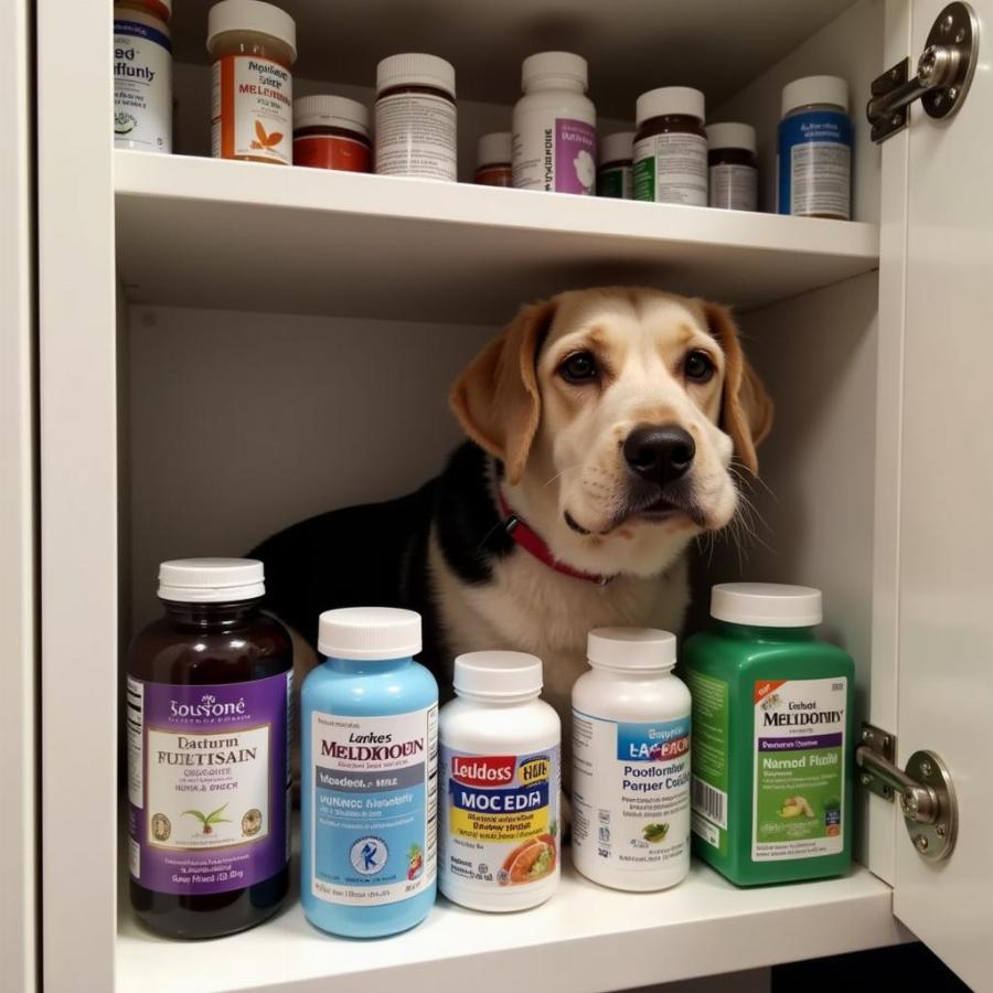 Dog Medications Stored Safely in Cabinet