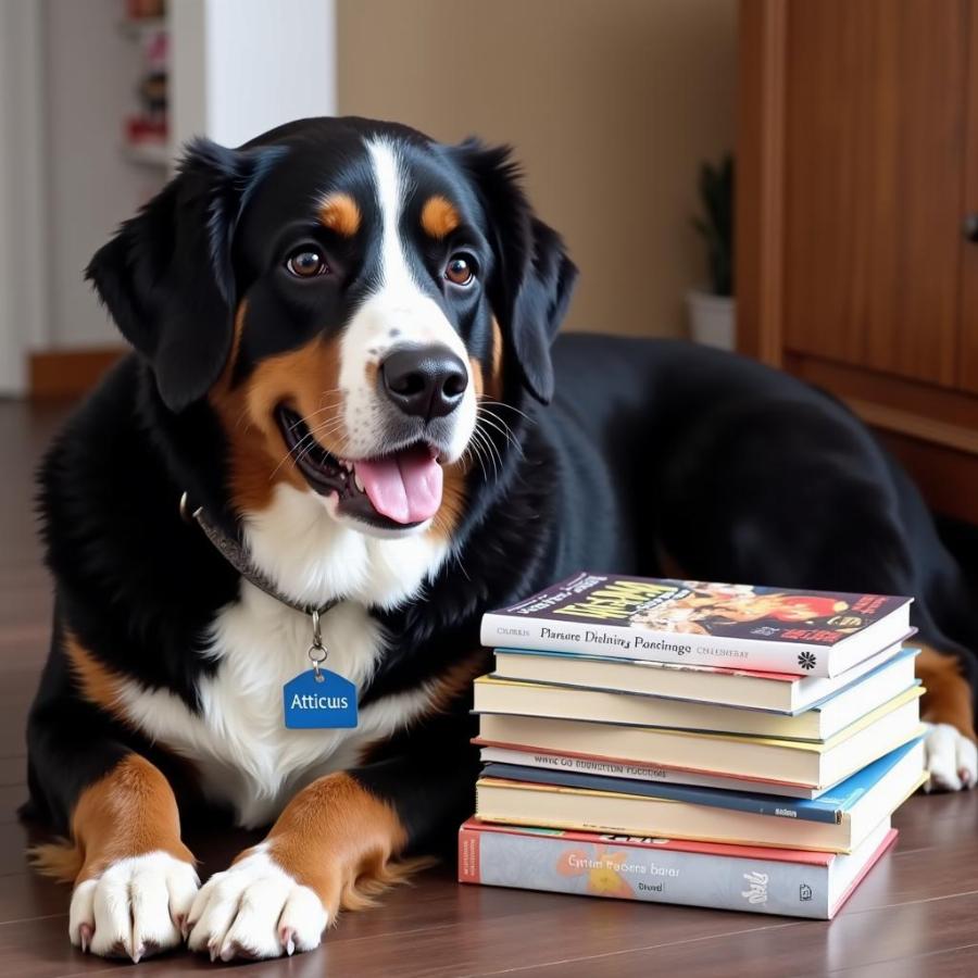 Dog Named Atticus Relaxing with a Book