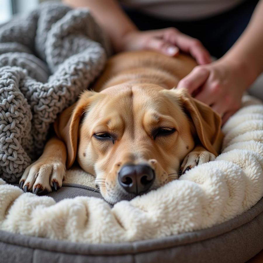 Dog nearing the end of life receiving comfort and care