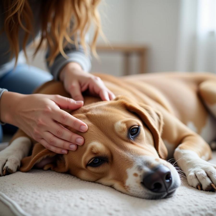 Dog Owner Comforting Their Dying Dog