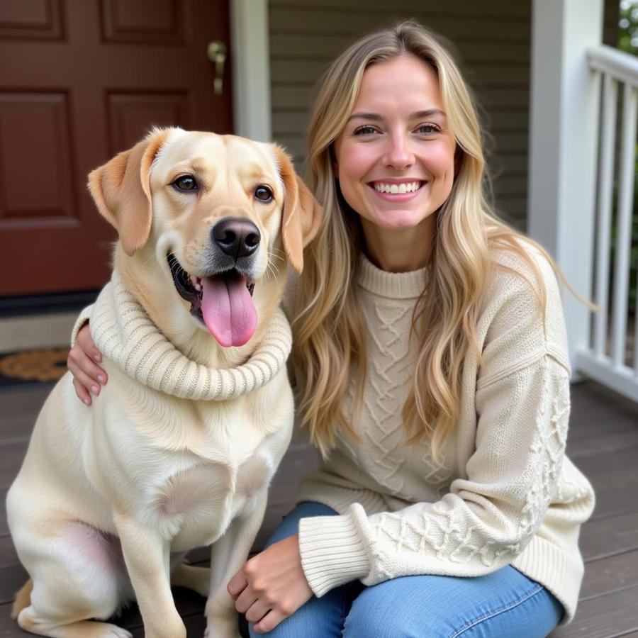 Dog and Owner in Matching Cable Knit Sweaters