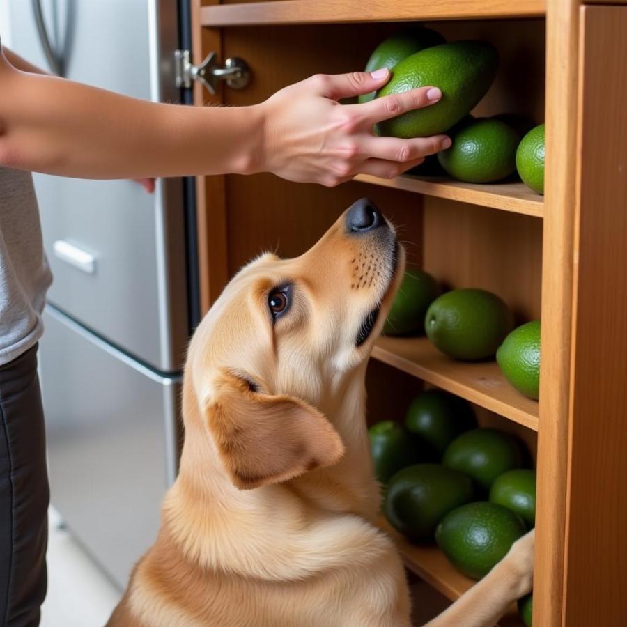 Dog owner storing avocados safely