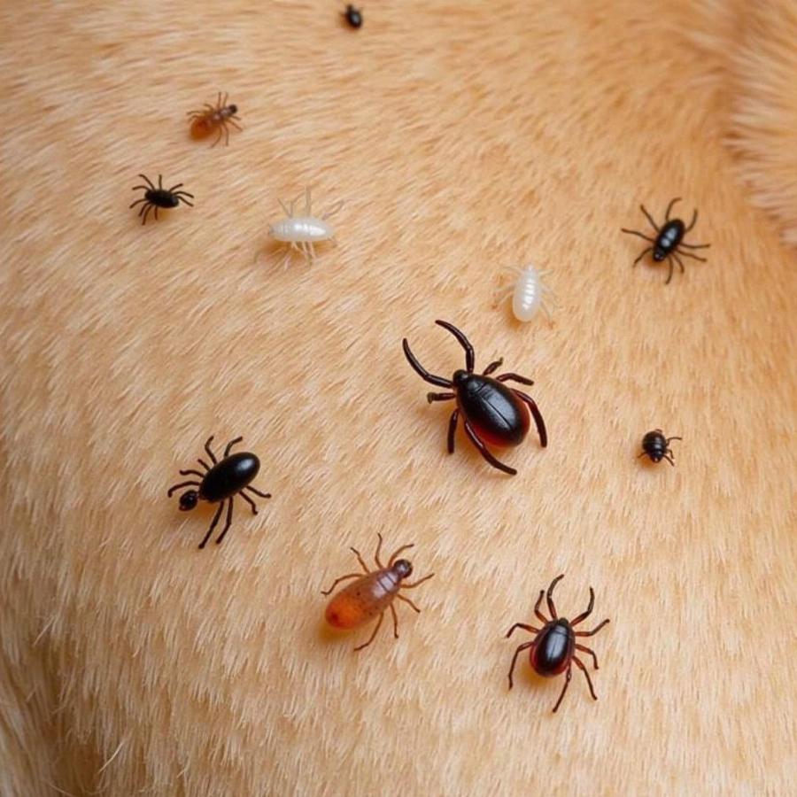 Close-up of dog parasites like fleas, ticks, and lice