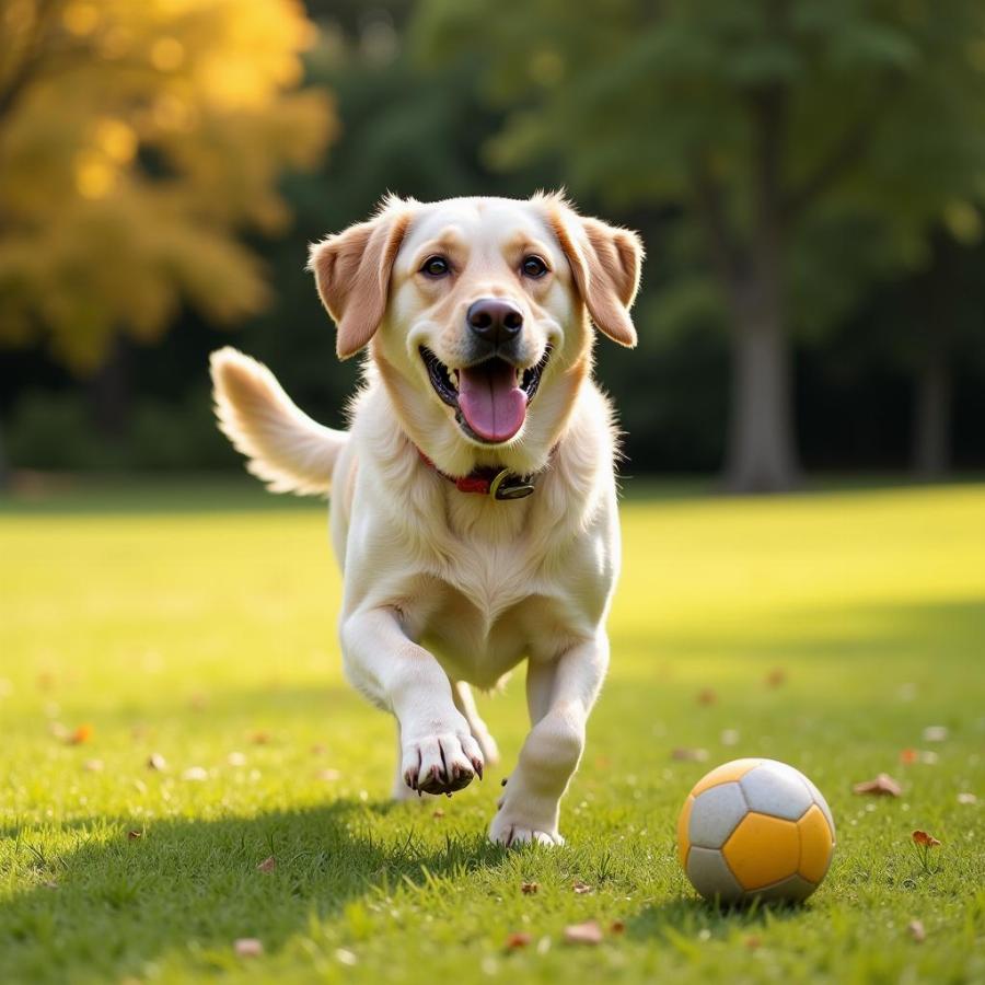 Dog Playing Fetch in a Park