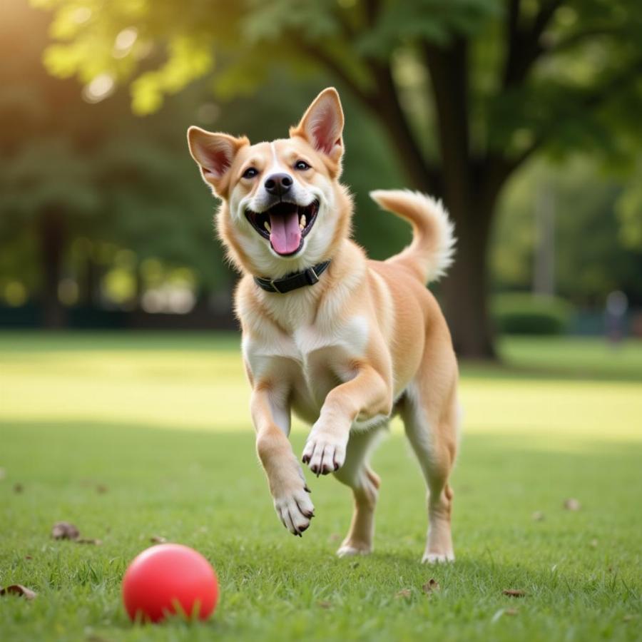 Dog Playing Fetch with a Rubber Ball