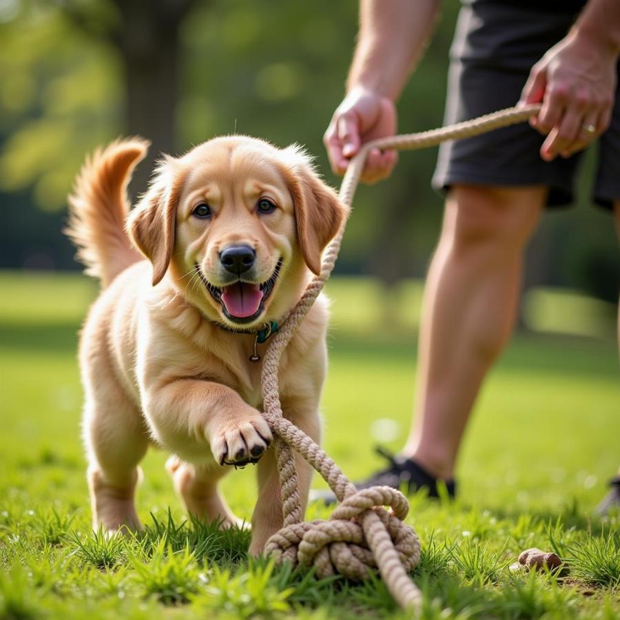 Dog Playing Tug of War with Owner