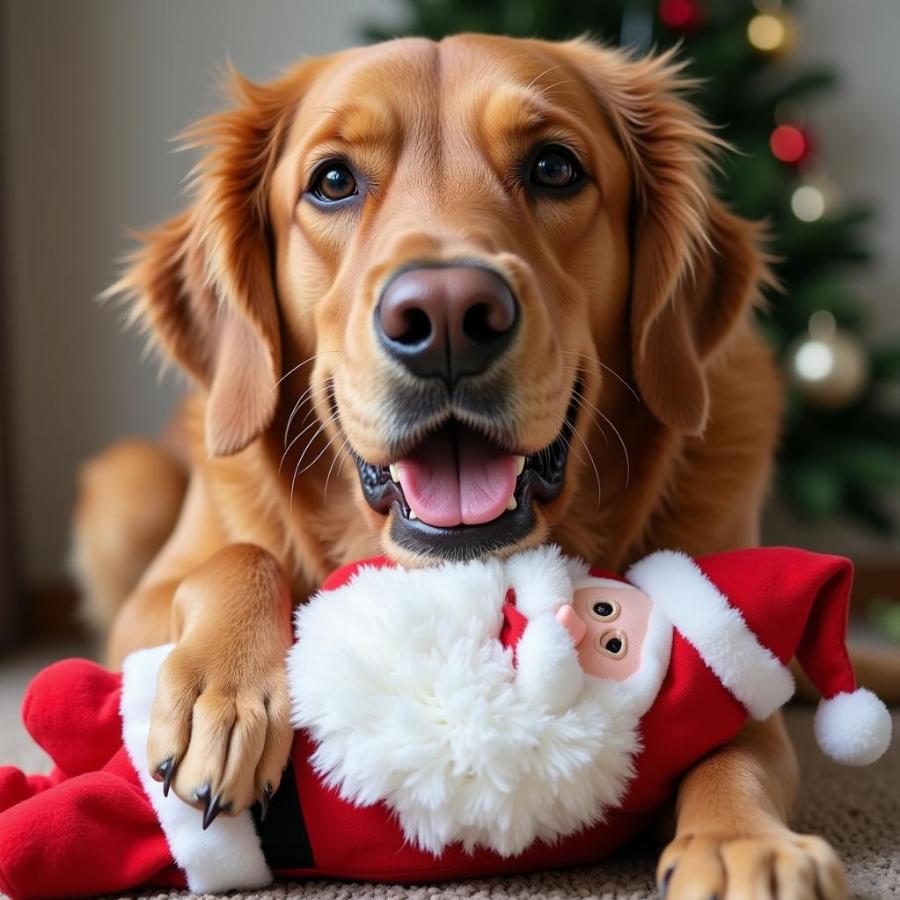 Dog Playing with Christmas Toy