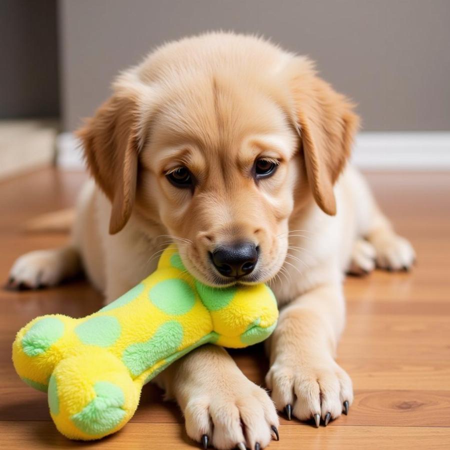 A dog enjoying a large plush toy