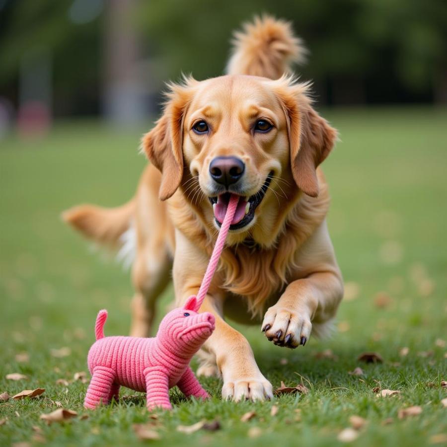 Dog Playing With Piggy Toy