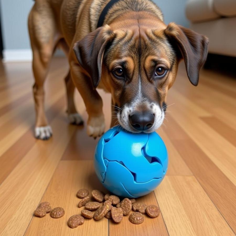 Dog Playing with a Puzzle Ball