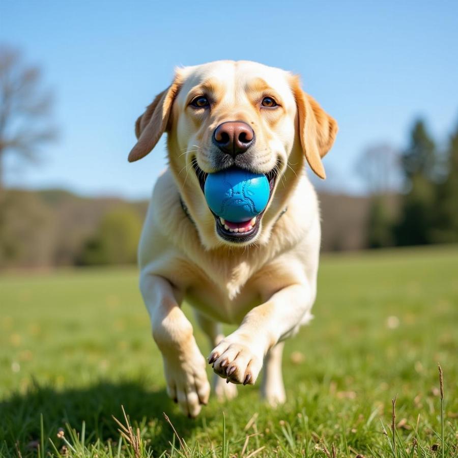 Dog Playing Fetch with a Durable Rubber Ball