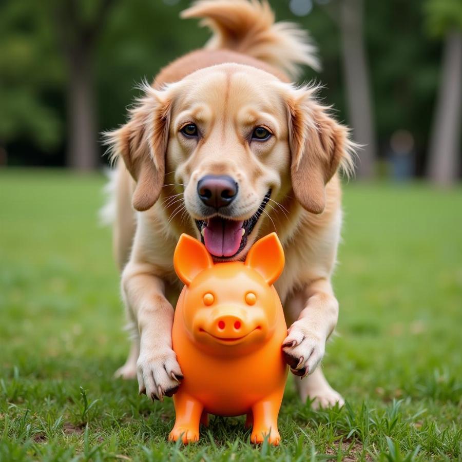 Dog Playing with a Rubber Animal Toy