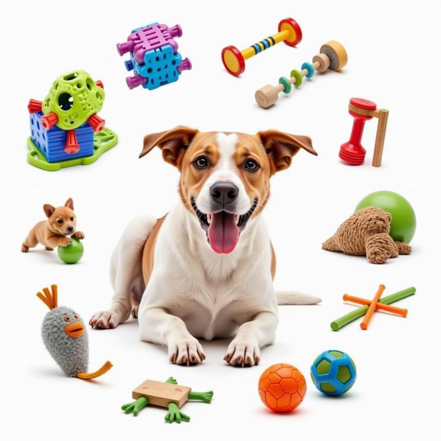 Dog playing with toys for enrichment