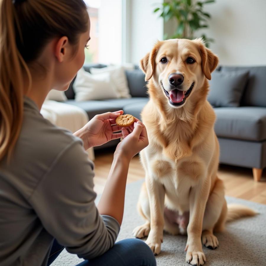 Dog receiving positive reinforcement training