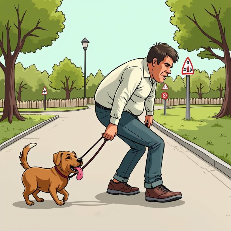 Dog Pulling Owner on Walk Cartoon