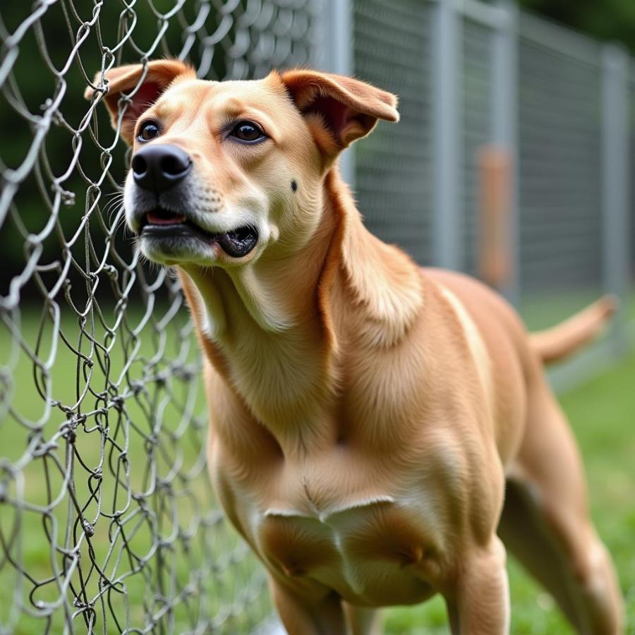 Dog pushing through a weak chicken wire fence