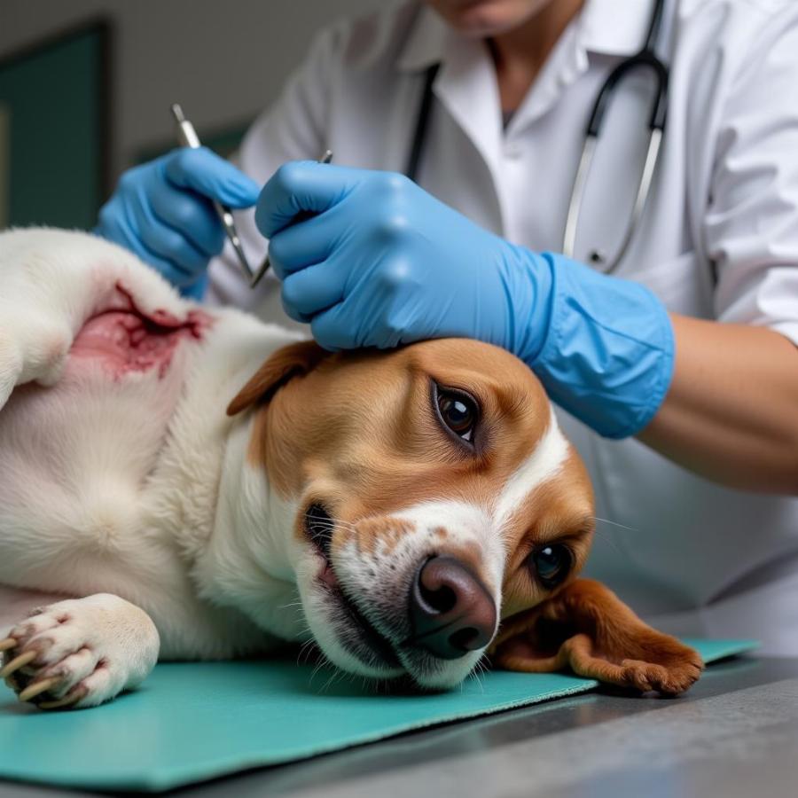 Dog at the Vet After a Bite