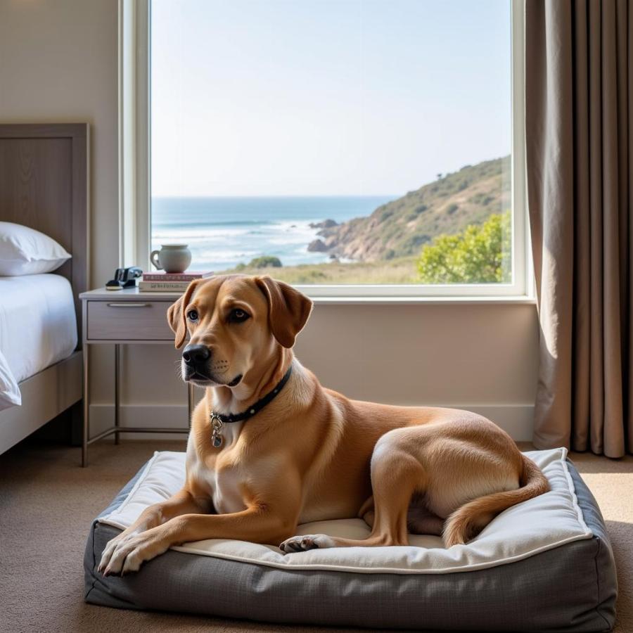 Dog Relaxing in a Carmel Hotel Room