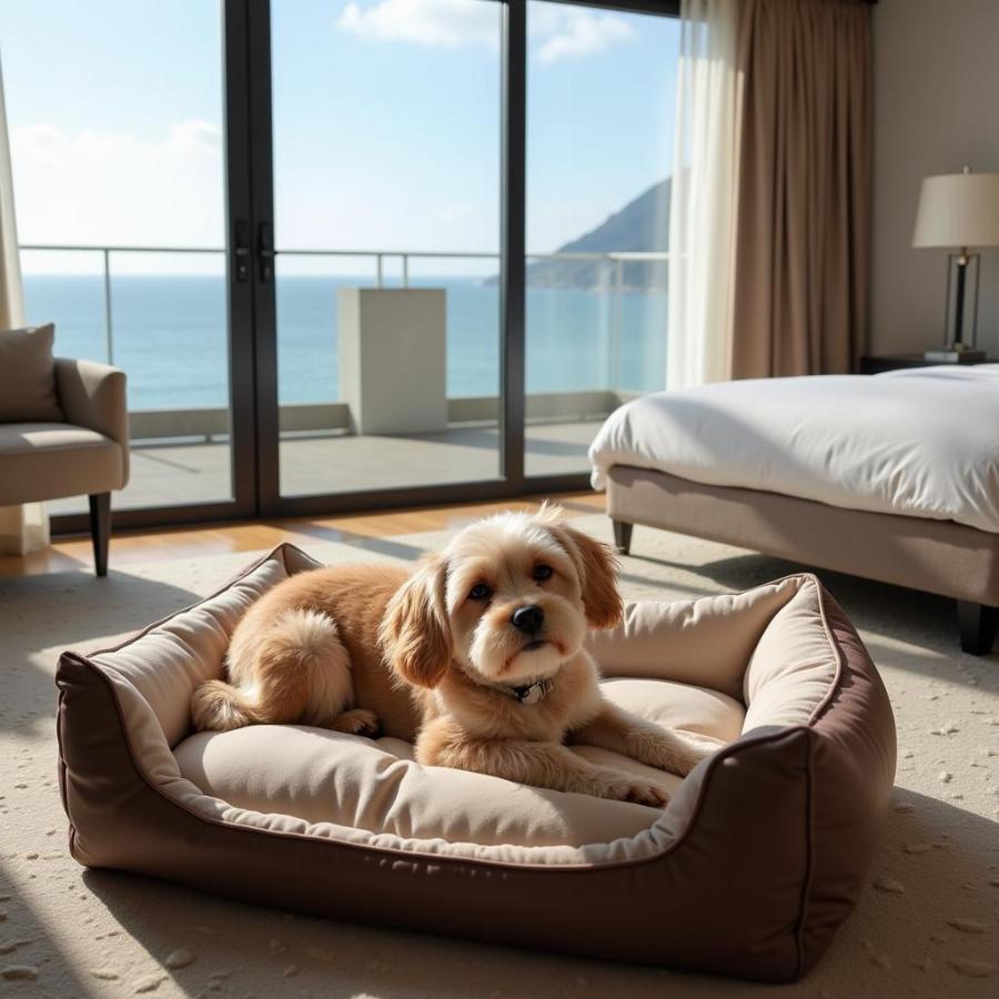 Dog Relaxing in a Dog-Friendly Hotel Room