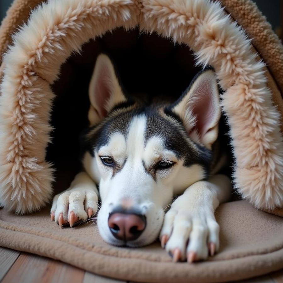 Dog Relaxing in Insulated Dog House