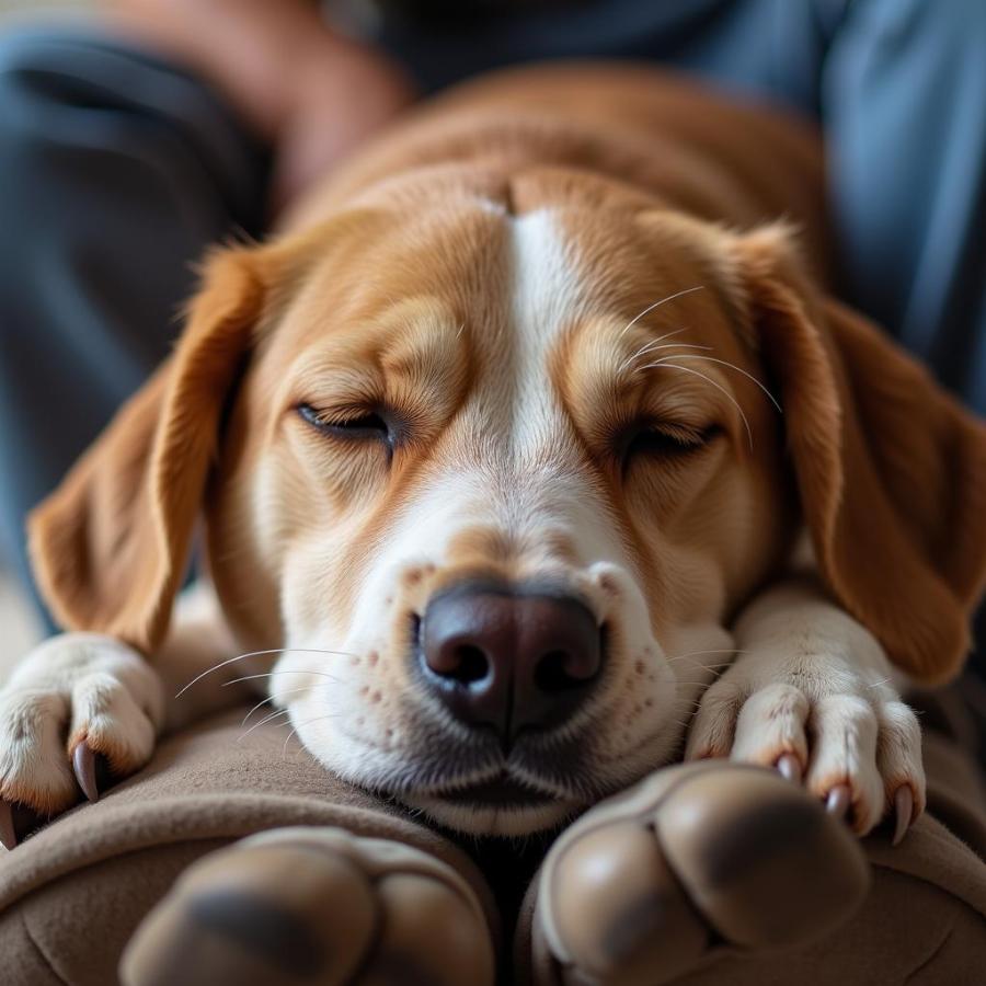 Dog Resting on Feet Showing Affection