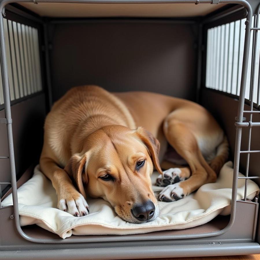 Dog Resting in Crate