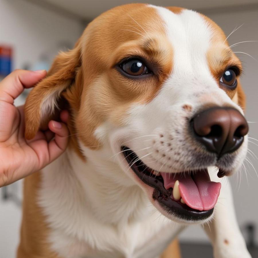 Dog scratching its ear due to infection