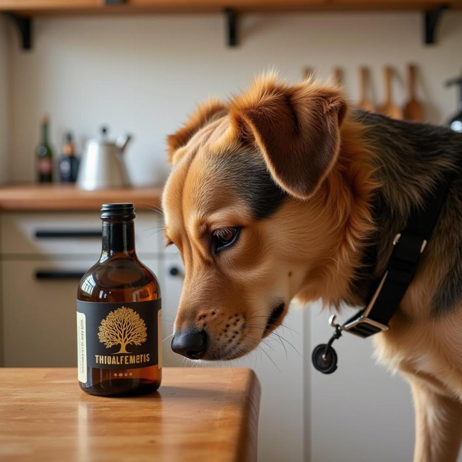 Dog Sniffing Truffle Oil Bottle