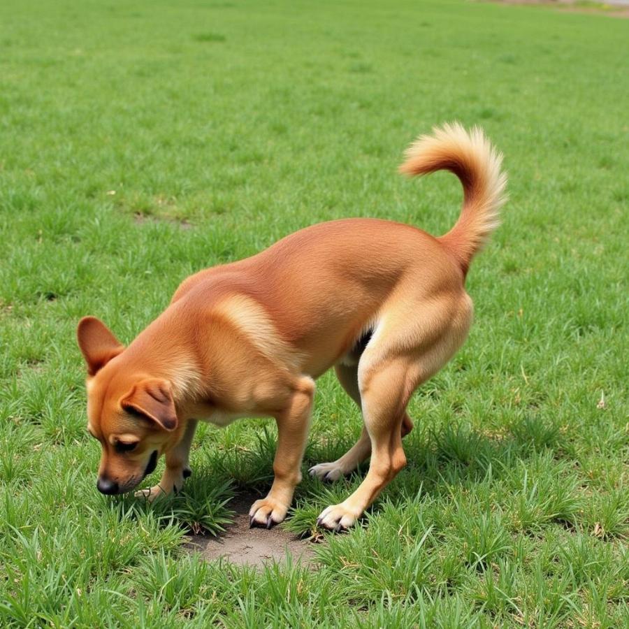 Dog spinning before pooping on grass