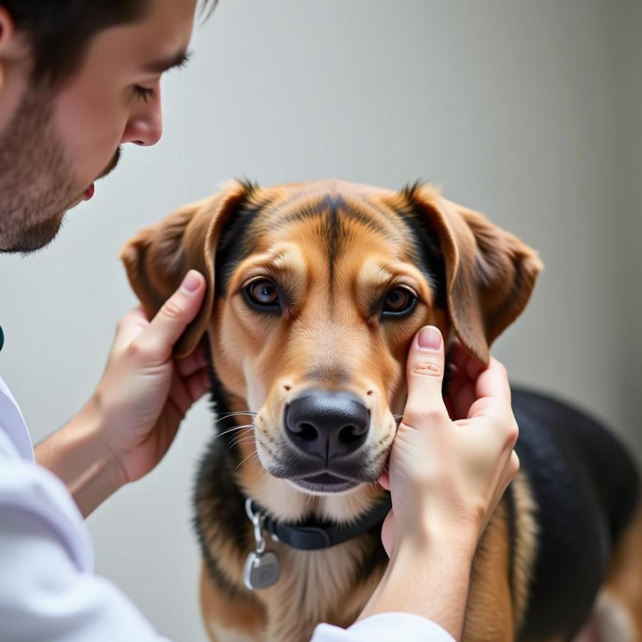 Vet examining a dog with spring allergies